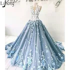 Платье женское для выпускного вечера, элегантное бальное платье с 3D цветочной аппликацией, арабское официальное, роскошное синее