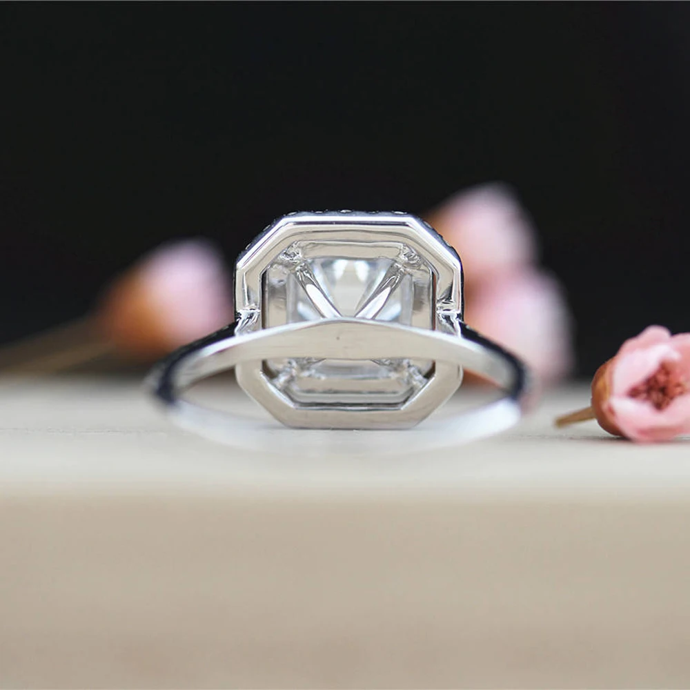 3 Carat Asscher Moissanite Ring Test Positive Brilliant Cut Lab Grown Diamond Solid 14K White Gold Engagement Rings Halo | Украшения и