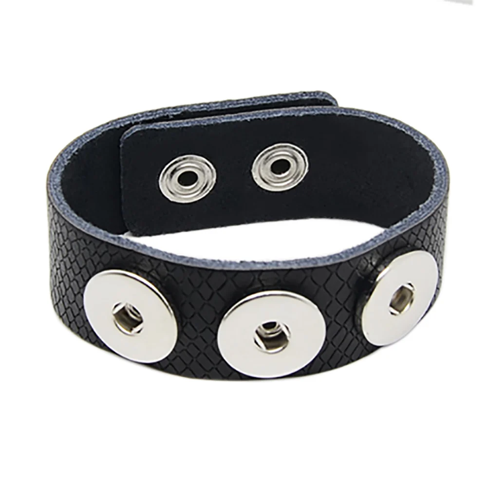 LFPU Модный черный кожаный браслет с кнопками для женщин и мужчин ювелирные