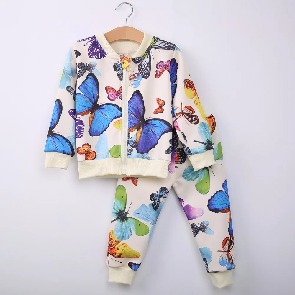 Новинка 2017 2 шт. одежда для маленьких девочек Повседневный Кардиган с бабочками