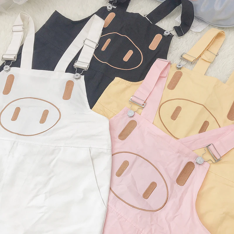 Японские милые животные розовые женский комбинезон Kawaii оборки для девочек комбинезоны милые свиньи брюки с вышивкой повседневные брюки