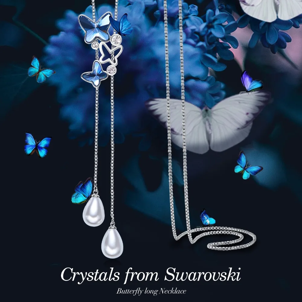 Cdyle Women Pendant Necklace Butterfly Long Embellished with crystal Jewelry Gift For Girl | Украшения и аксессуары