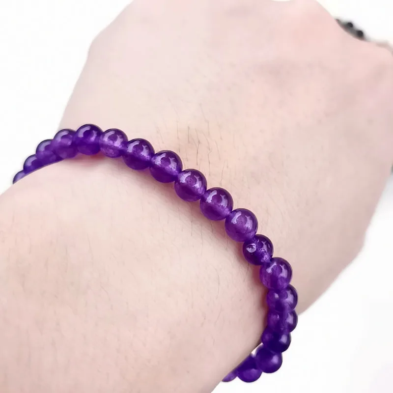 Purple jade Минималистичный 6 мм натуральный браслет для женщин и мужчин тигровый глаз розовый кристалл вулканический каменный Агат из бисера Йога стрейч браслеты - Окраска металла: Purple jade