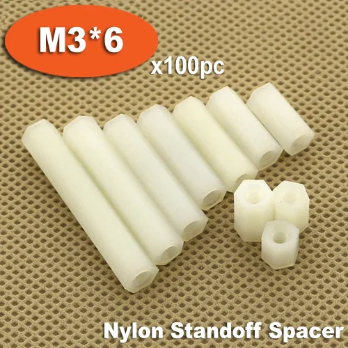 

100pcs M3 x 6mm White Plastic Nylon Hexagon Hex Female Thread Nuts Standoff Spacer Pillars