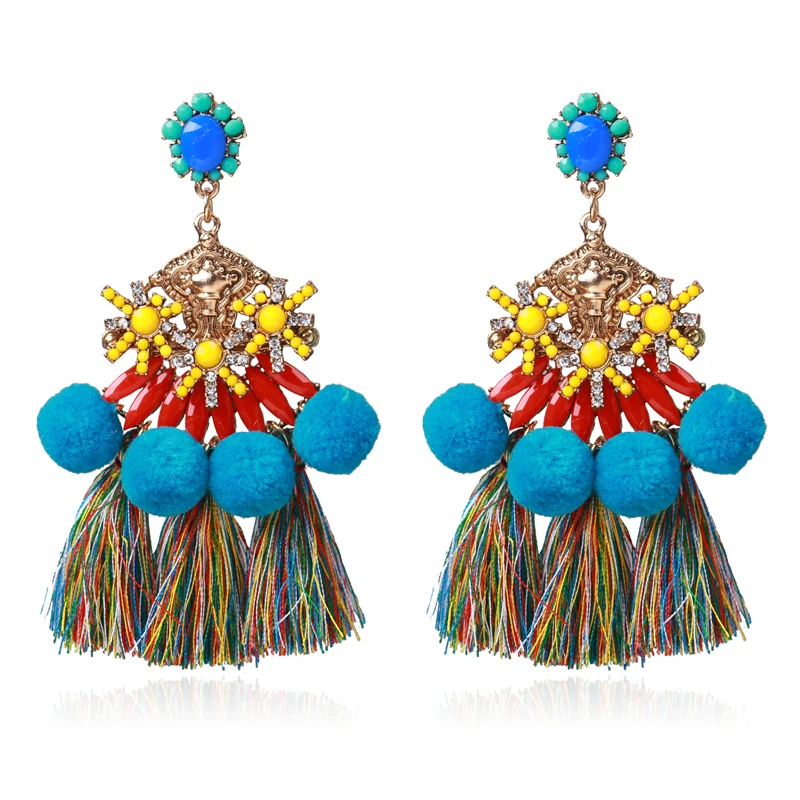 Женские богемные многоцветные длинные серьги с кисточками Za модные эффектные