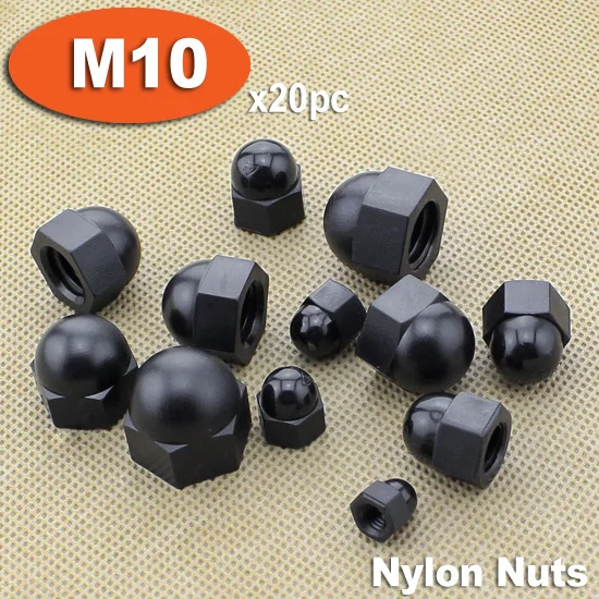 

20pcs DIN1587 M10 Black Plastic Nylon Hex Hexagon ACORN Domed Cap Nuts