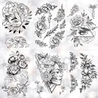 Наклейка-Татуировка Временная водостойкая, с геометрическим рисунком, цветами, розами, листьями глаза, алмазным пионом, черными татуировками, боди-арт