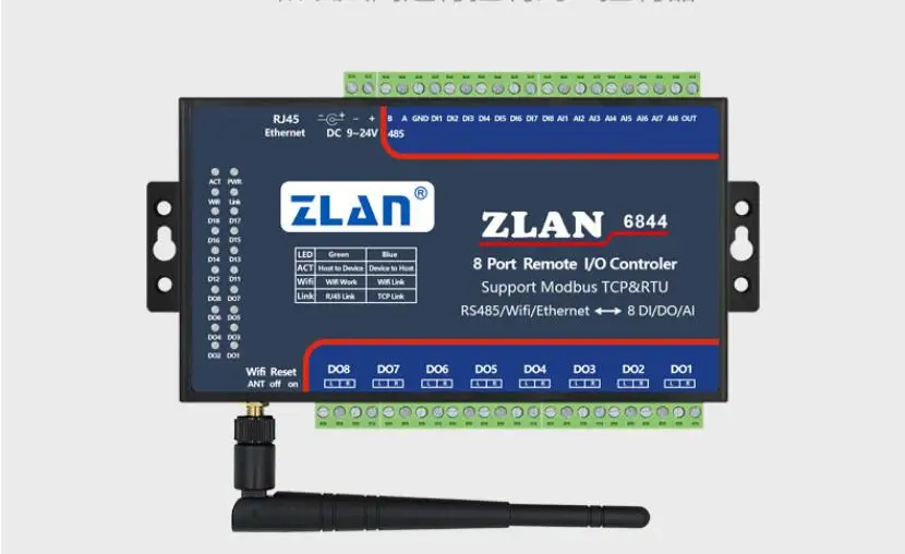 ZLAN6844 RS485 Wifi Ethernet RJ45 8 каналов DI AI DO RS485 Modbus I/O Модуль RTU сборщик данных пульт дистанционного управления Модуль платы
