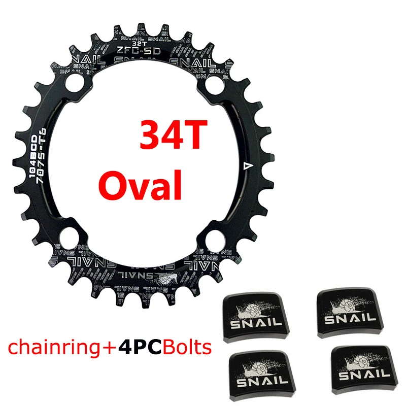 Oval 34T Black BDSNAIL 104BCD цепная горная цепь для дорожного велосипеда кольцо узкая широкая круглая овальная велосипедная Звездочка болты 32-42 T - Цвет: Oval 34T Black
