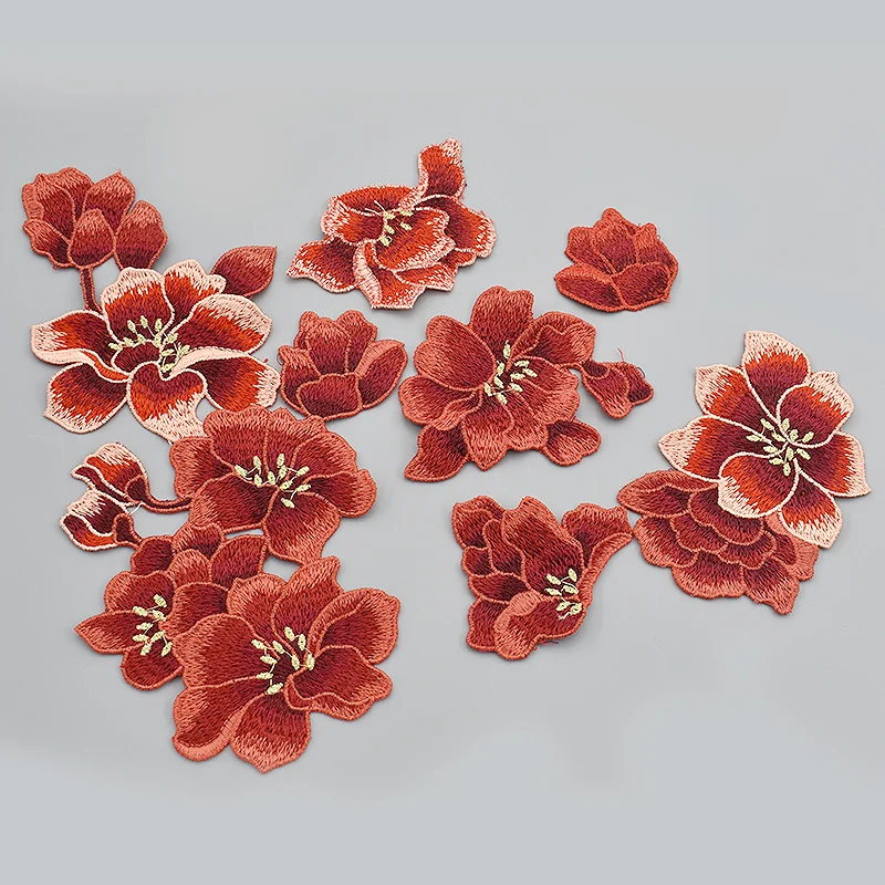 6 шт./компл. вышитая цветок сливы аппликация шитье на одежде красный цвет ручная