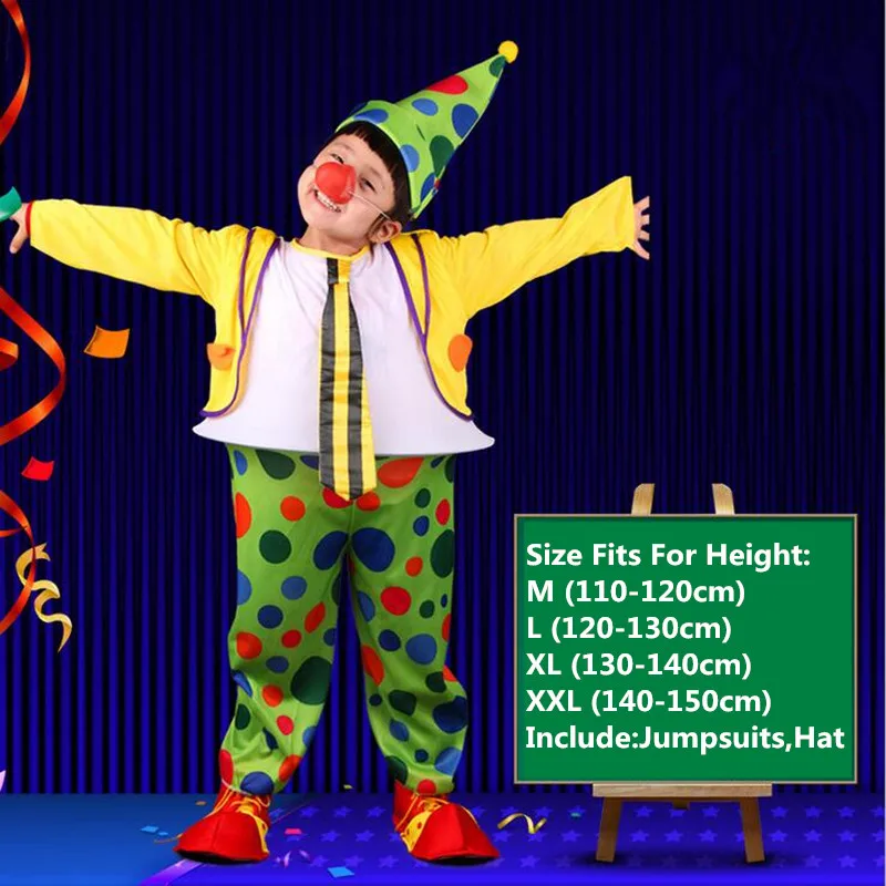 Children Boy Funny Clown Costume Yellow Green Dot Magician Circus Cosplay Costumes Fancy Dress Party Purim Halloween|clown costume|cosplay