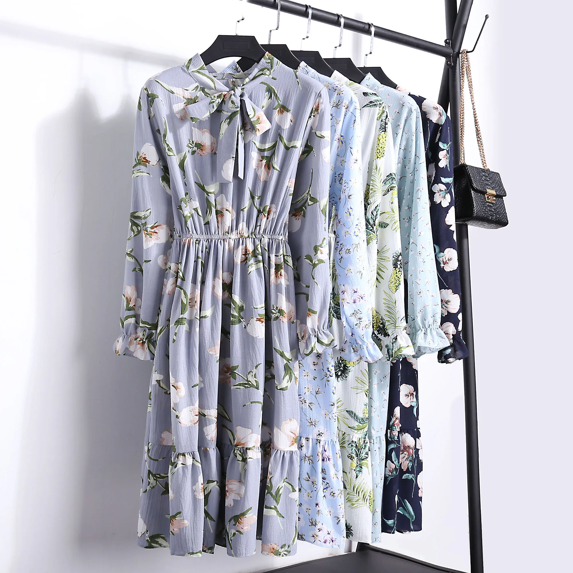 Женское шифоновое платье 2019 осень мода женский элегантный с цветочным принтом в