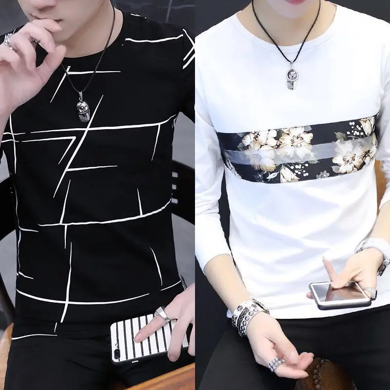 Мужская футболка с длинными рукавами и круглым воротником нижней рубашкой