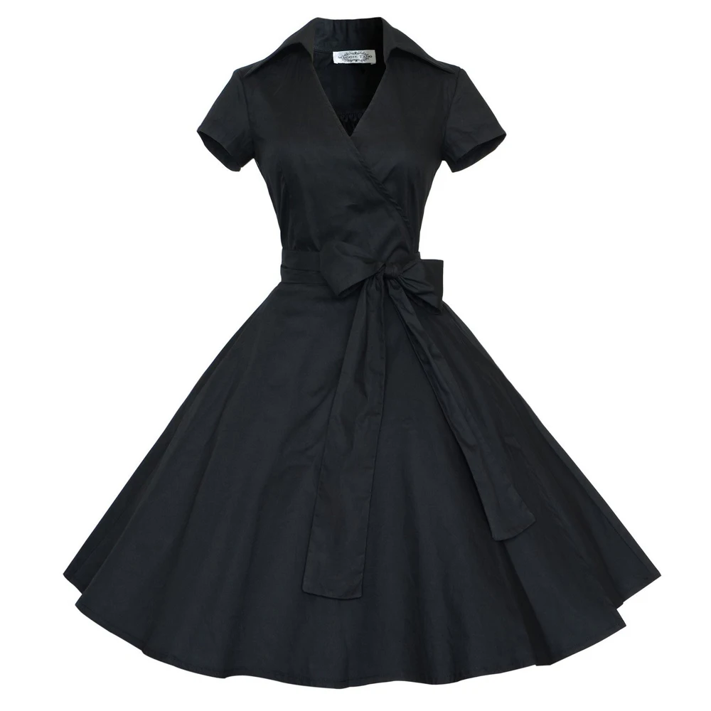 Женское летнее платье в стиле Хепберн винтажное платье-туника с коротким рукавом