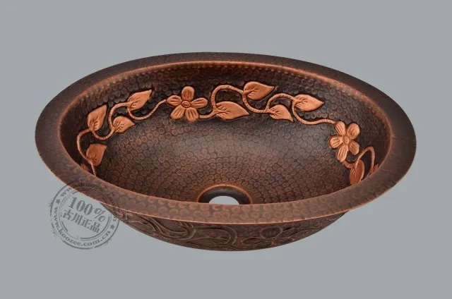 

ancient European antique art basin oval undercounter copper bronze bathroom sink