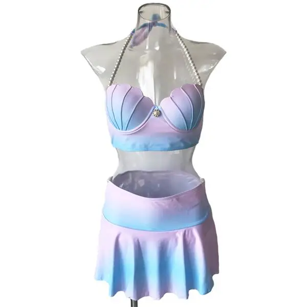 pink and blue Бикини градиентной расцветки, новинка, бюстгальтер в виде ракушки русалки, комплект из двух предметов, купальный костюм с бретелькой через шею, одежда для плавания, купальник с оборками,, женская пляжная одежда - Цвет: pink and blue