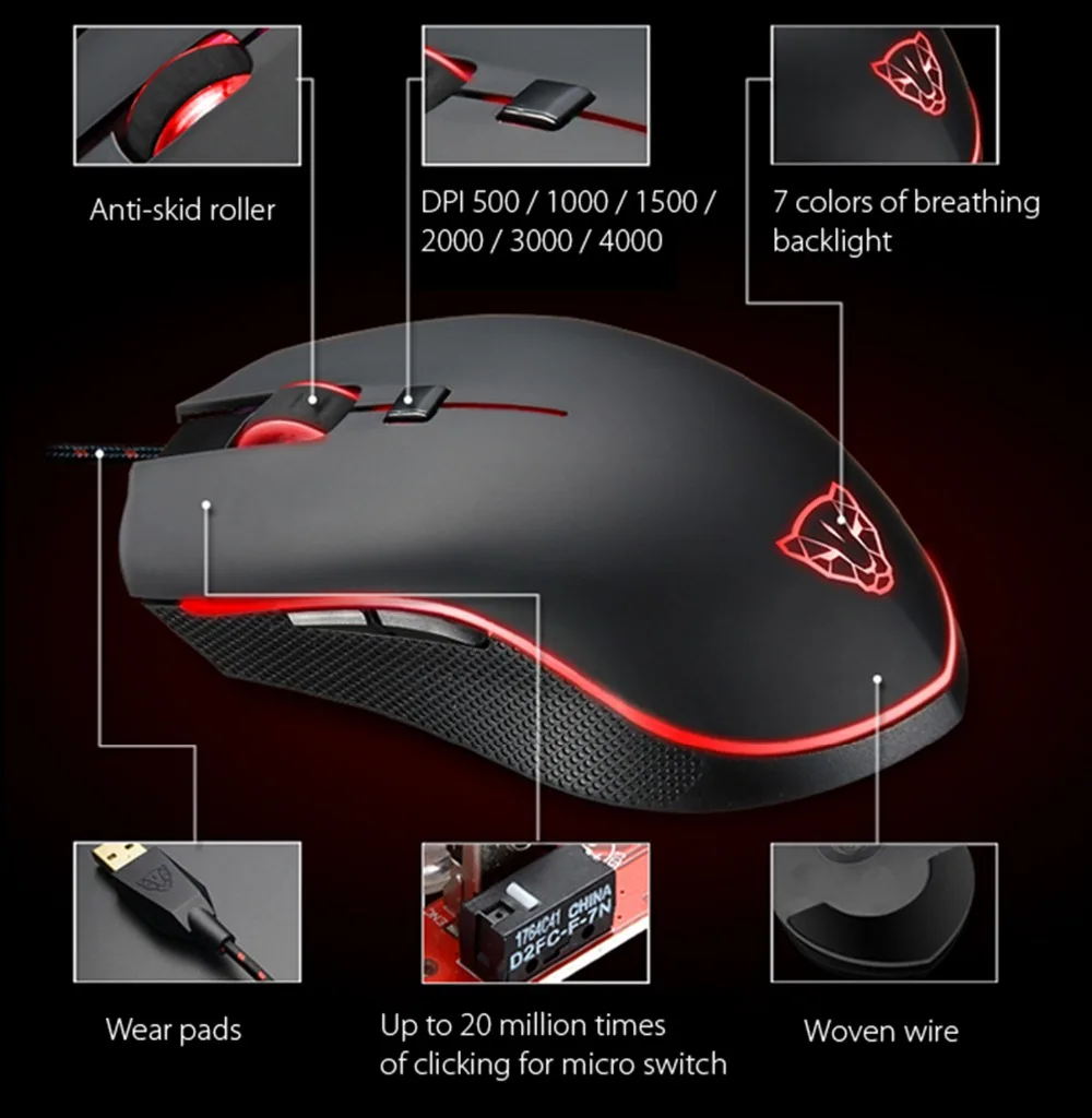 Новое поступление Motospeed V40 4000 dpi 6 кнопок дышащая светодиодный Проводная оптическая игровая мышь Rato com fio Mause для геймера