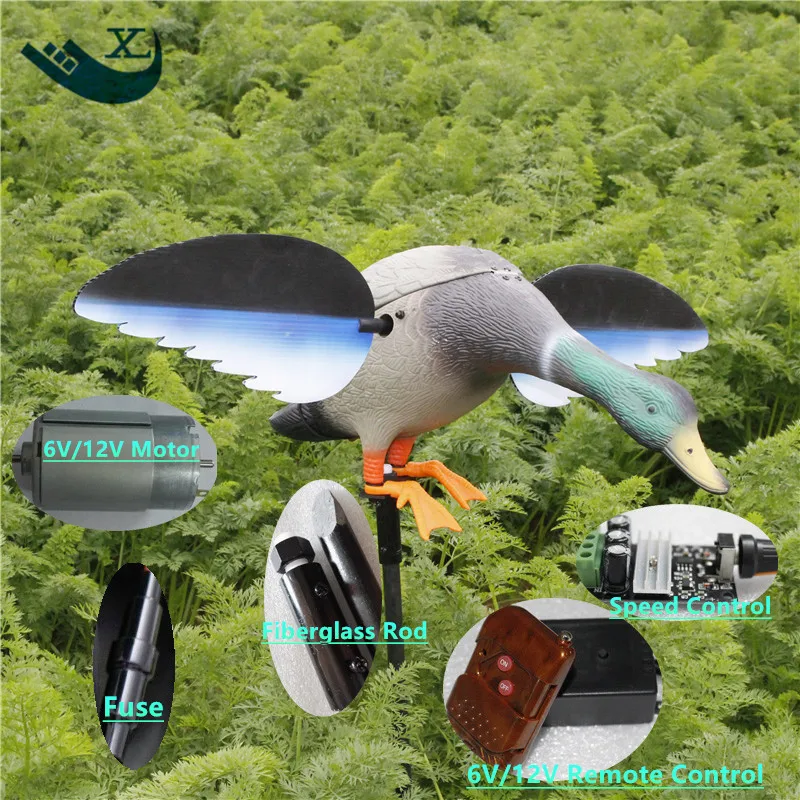 

Xilei Wholesale 6V/12V Remote Control Hdpe Plastic Green Head Decoy Trap With Magnet Spinning Wings