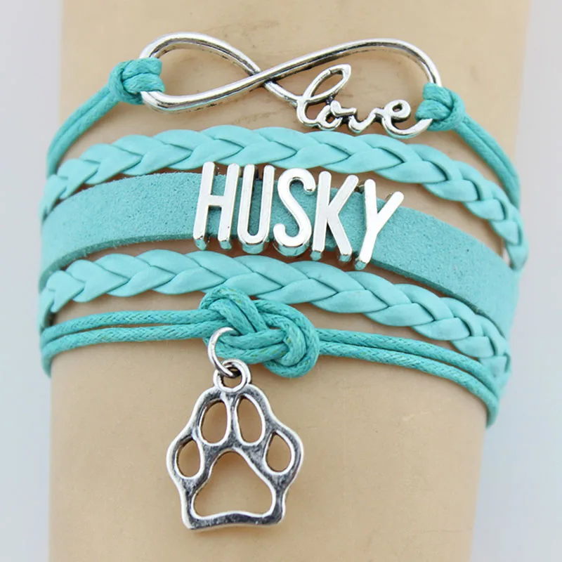 Браслеты бесконечность любовь Хаски лапа очарование ручной работы Веревка Кожа