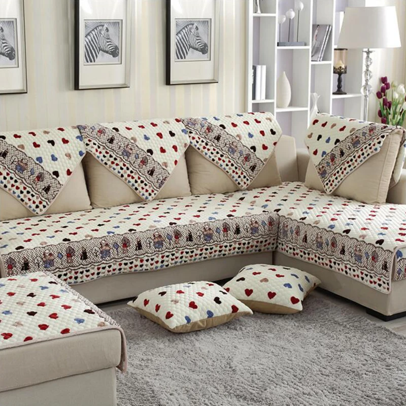 Толстые фланелевые чехлы для диванов с рисунком сердца из мультфильма мягкие