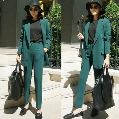 Women Slim Pant Suits Female suit New female Korea OL was thin one button jacket nine pants women | Женская одежда