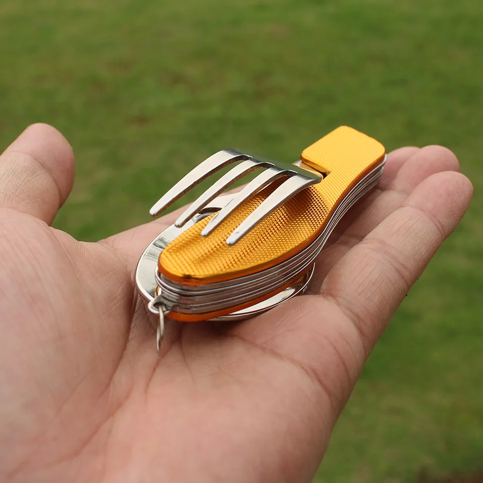 Открытый Отдых пеший туризм посуда 3 в 1 портативный складной Ножи вилы ложка Spork