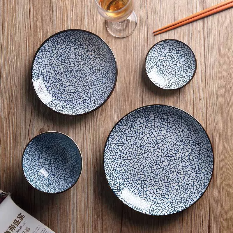 Набор керамических фарфоровых тарелок (4 шт.) Посуда со льдом трещин в японском