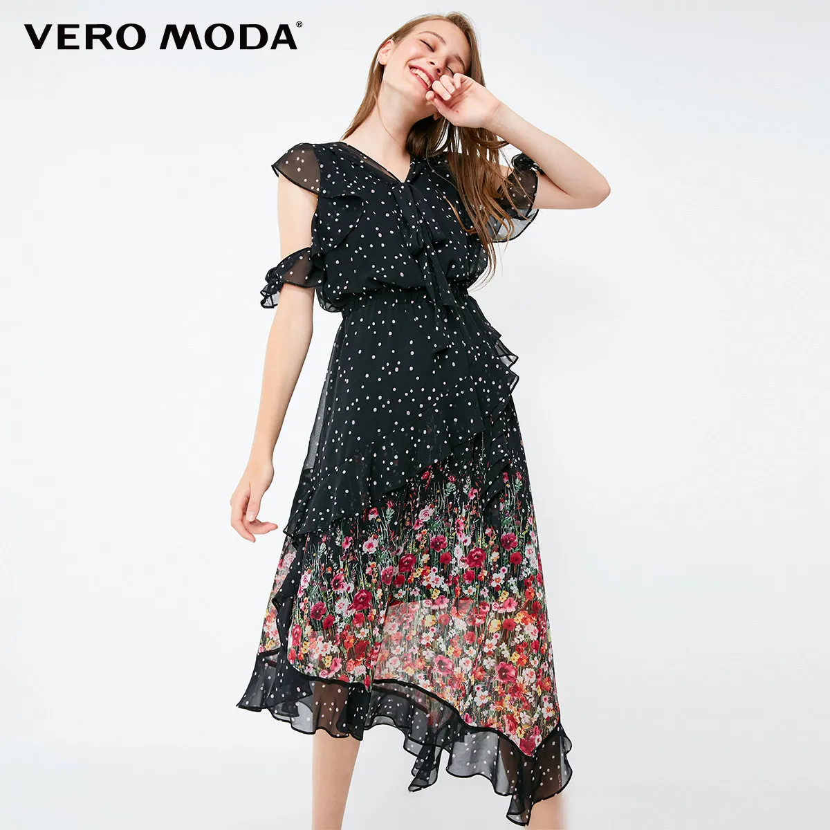 Vero Moda Новое Женское Плиссированное пляжное платье на шнуровке с принтом | 31837B513