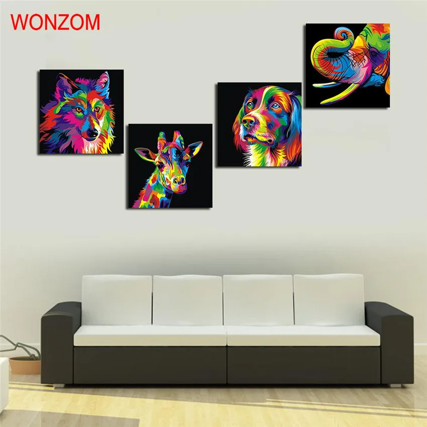 Настенная картина с животными 4 панели без рамки | Дом и сад
