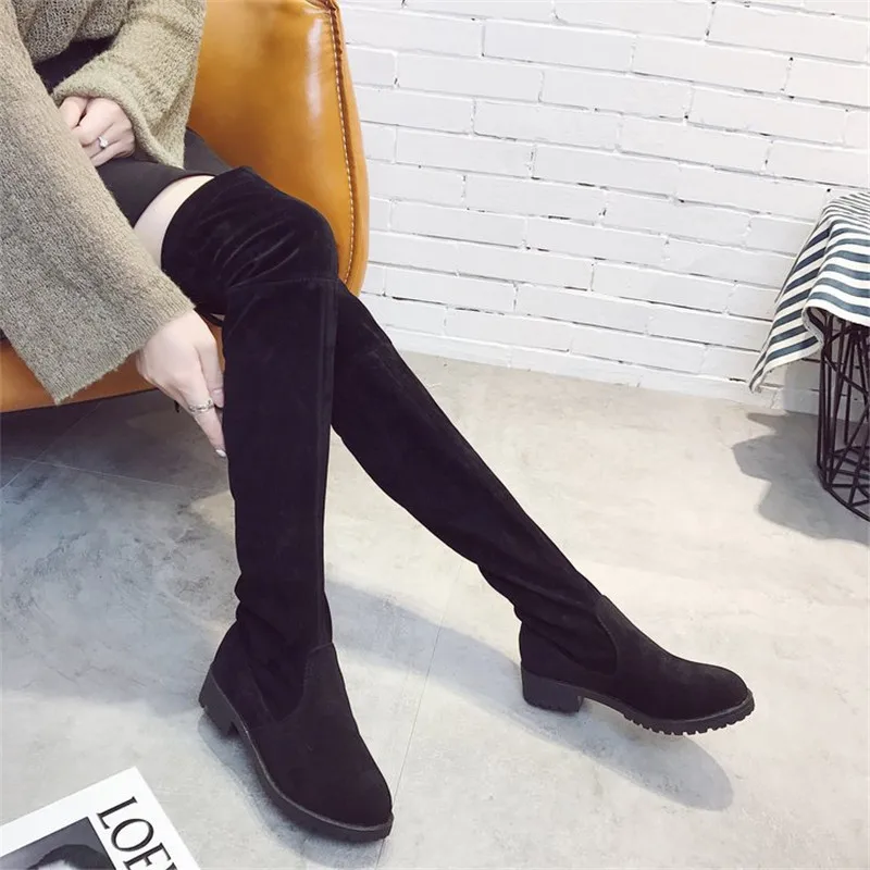 Для женщин 'sshoes квадратный на низком каблуке женские ботфорты выше колена