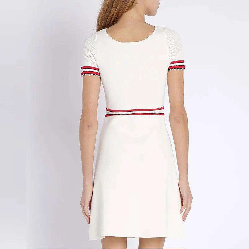 Вязаное летнее платье женское 2019 с круглым вырезом коротким рукавом А силуэта до