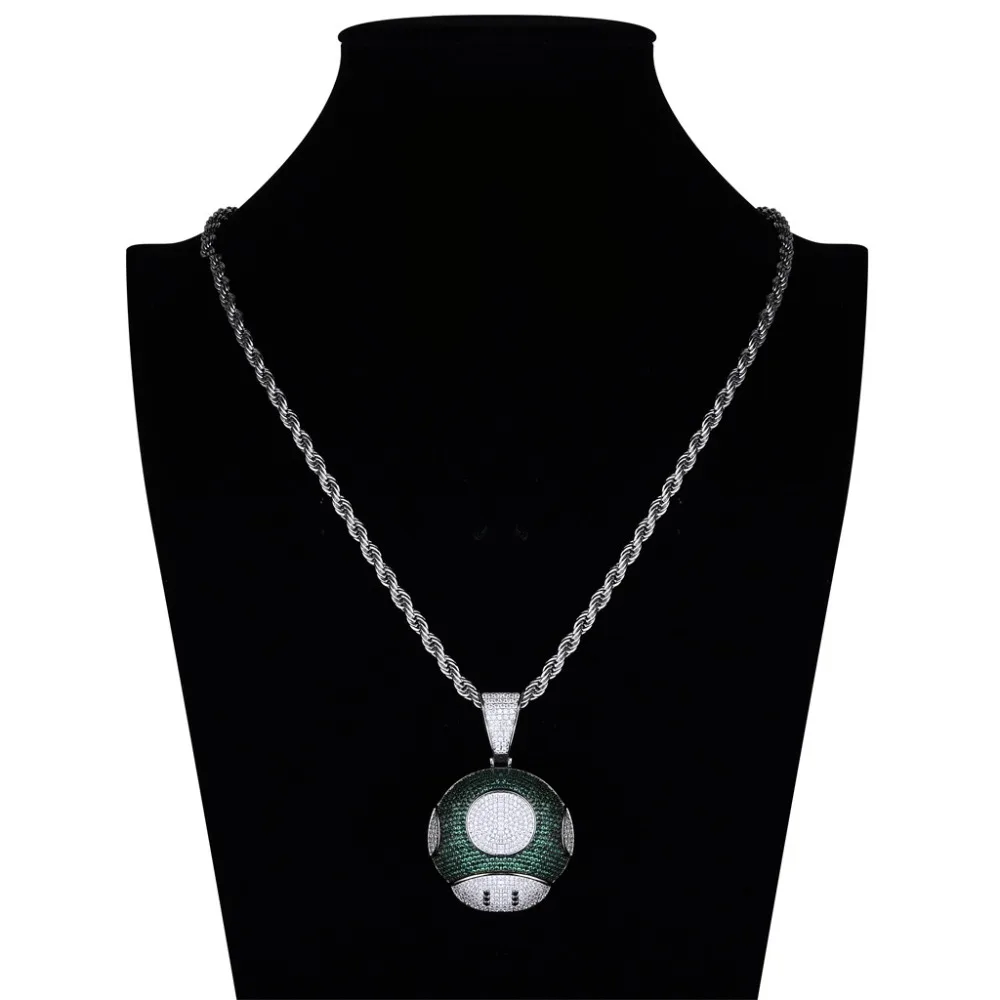 Мультфильм AAA кубического циркония Iced Out кулон в виде гриба ожерелье мужские микро проложили цветной фианит ювелирные изделия Хип-хоп