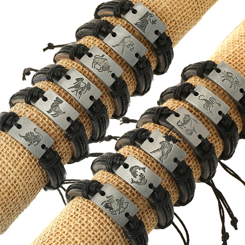 

12 шт., серебряные браслеты с созвездиями зодиака