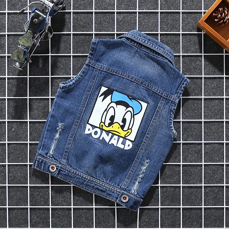 Детский джинсовый жилет с героями мультфильмов на весну и осень модные куртки