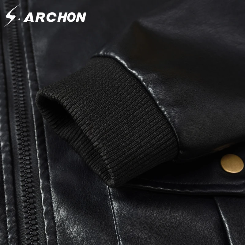 

S.ARCHON Autumn Winter Military Bomber Jacket Men Windbreaker PU Leather Pilot Tactical Jacket Coat Air Force Flight Army Jacket