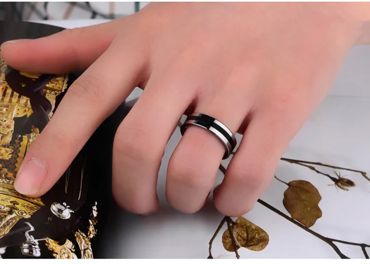 Мужское кольцо из нержавеющей стали 316L обручальное с черным и серебряным