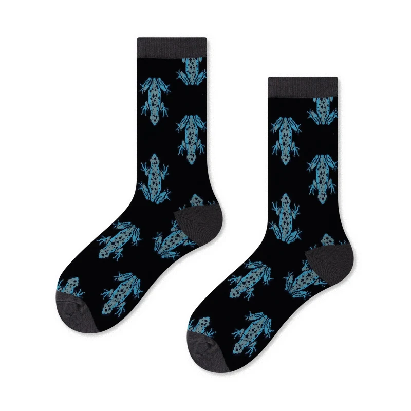 DF21 frog blue 03 Мультяшные креативные леопардовые Бигль, кот, животные, Харадзюку, сумасшедшие хлопковые забавные Женские повседневные носки, мужские Новые счастливые короткие носки - Цвет: DF21 frog blue 03