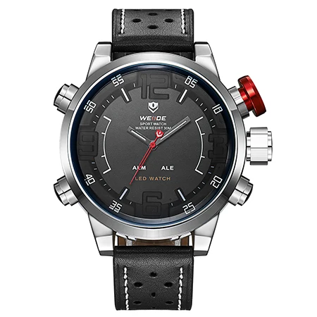 WEIDE мужские часы Люксовый бренд известный бренд спортивные часы мужские Цифровые кварцевые часы с двойным кожаным ремешком Relogio Masculino - Цвет: Черный