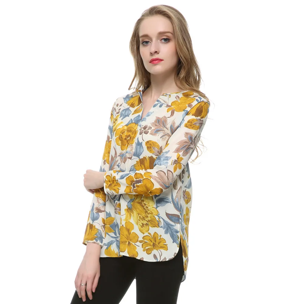 Женская блузка Vadim винтажная из шифона с длинным рукавом и треугольным вырезом