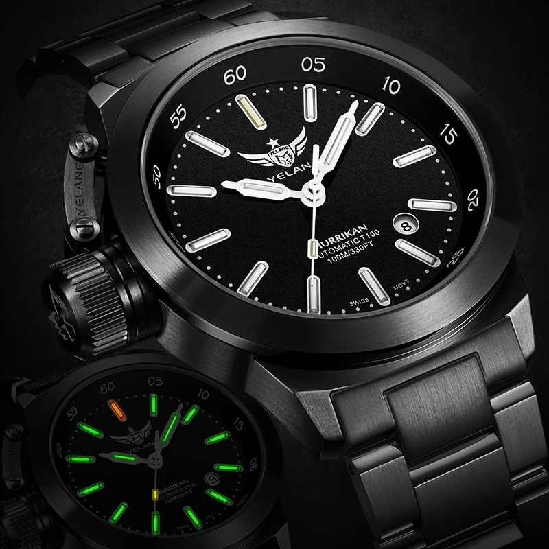 Часы YELANG V1022 T100 Tritium светящиеся армейские мужские автоматические механические