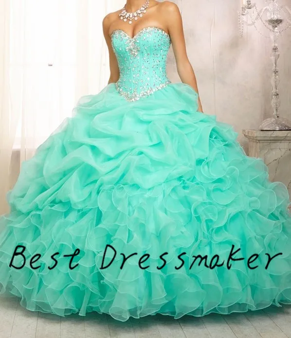 Когда-либо Довольно Зеленая мята Quinceanera Платья 2016 Платье Дебютантка Маскарад