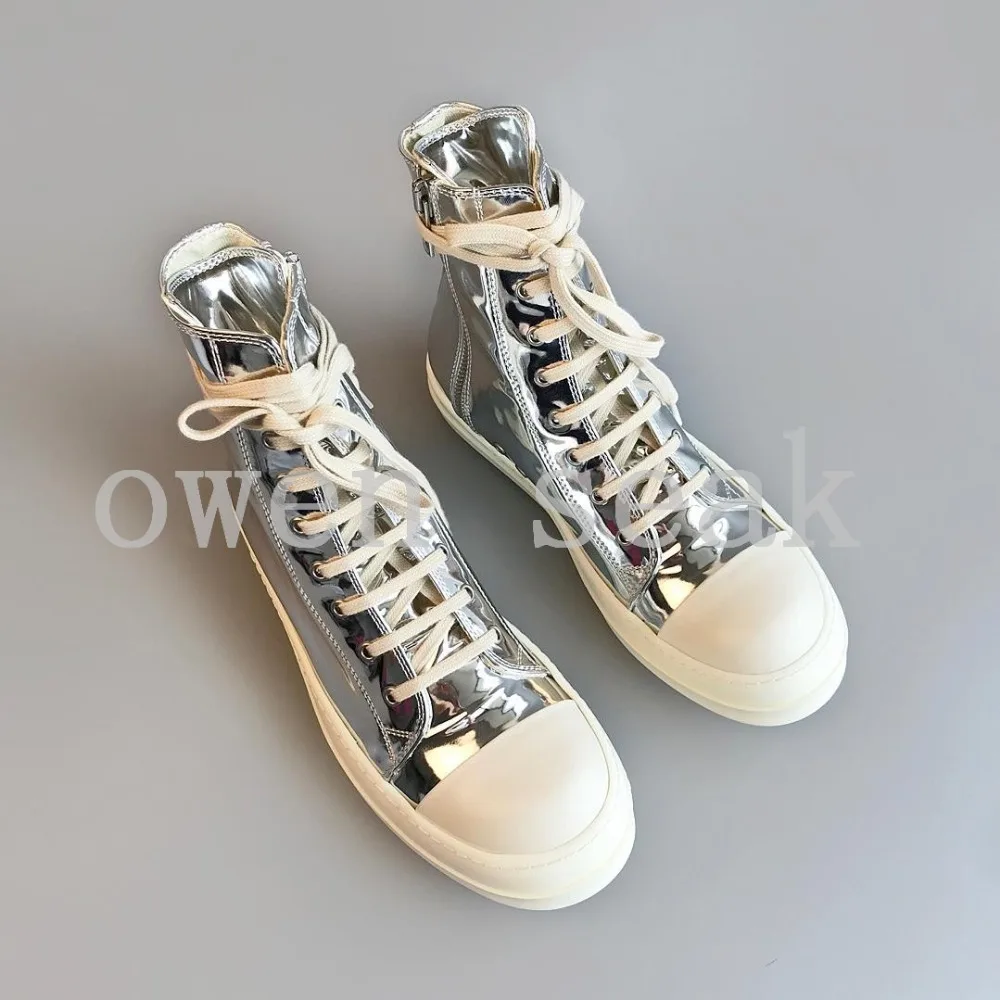19ss Owen Seak/Мужская парусиновая обувь; высокие ботильоны на шнуровке; роскошные кроссовки; ботинки; Повседневная Брендовая обувь на плоской подошве на молнии; Цвет Черный; большие размеры