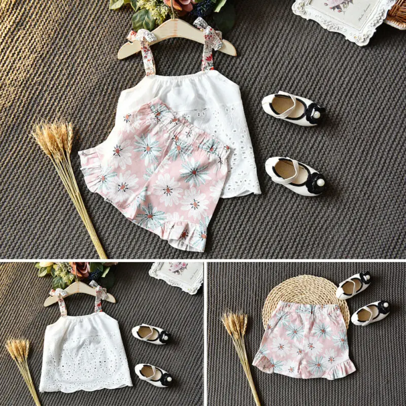 Pudcoco детская одежда костюмы для девочек малышей Enfant Fille блузка + шорты с цветочным