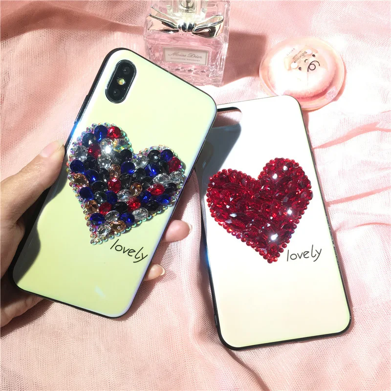 Для iPhone 6 7 8 Plus x со стразами Дело сердце любовь С кристалалми и случае модные