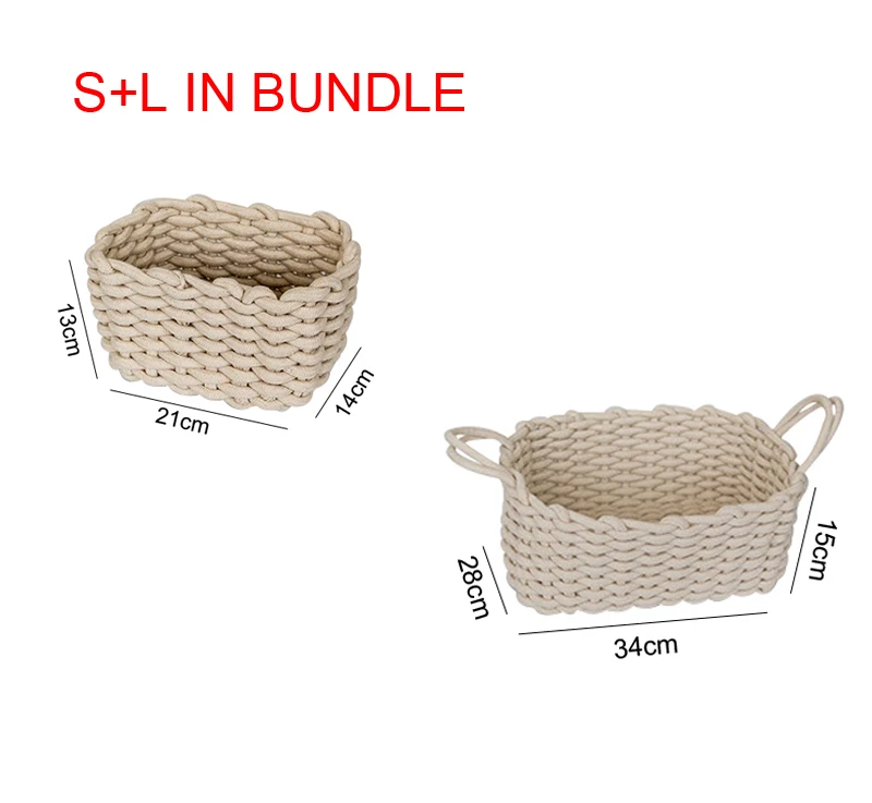 S-L bundle beige Льняная вязаная корзина для хранения одежды ручной работы корзина для белья из натуральной ткани детская корзина для хранения игрушек настольная маленькая коробка-Органайзер - Цвет: S-L bundle beige