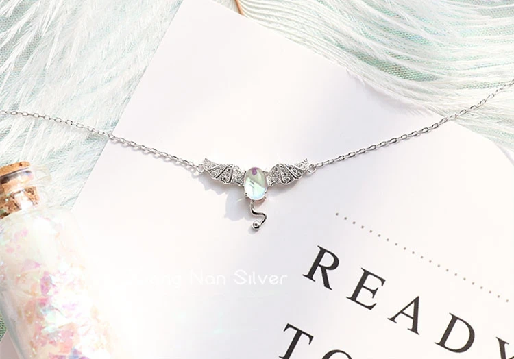 Mori Moonstone Маленький Дьявол цепочка на ключицу подарок 925 пробы серебро темперамент личности модное женское ожерелье SNE063