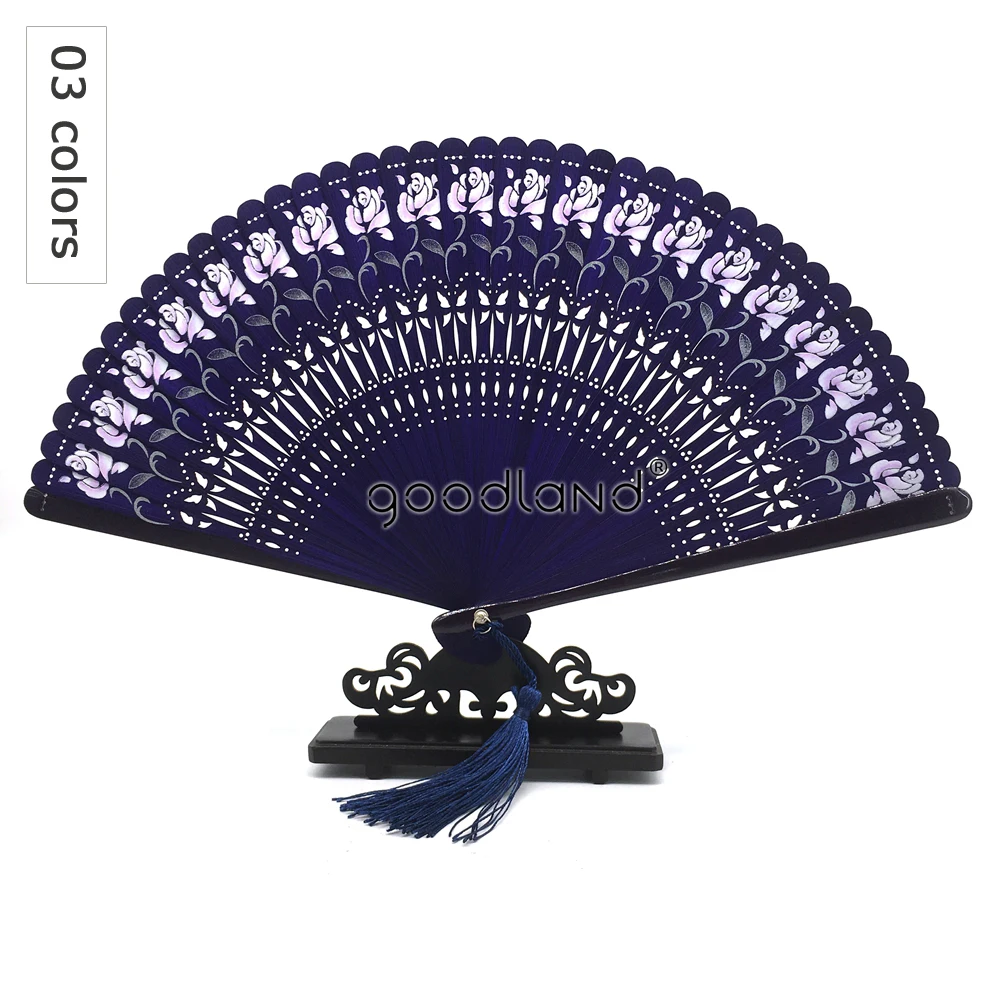Free Shipping 1pcs Rose Flower Blossom Print Chinese Bamboo Folding Hand Fan Home Decoration Wedding Favor