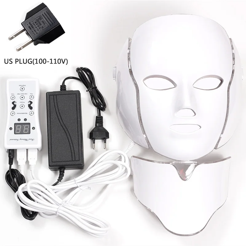 US Plug With neck Маска led 7 цветов Светодиодная маска для лица светодиодная Корейская фотонная терапия маска для лица машинный светильник терапия маска для акне маска для шеи светодиодная маска для красоты - Цвет: US Plug With neck
