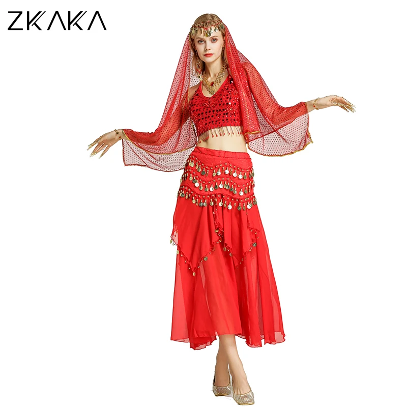 Костюм для танца живота ZKAKA (бюстгальтер юбка пояс вуаль гвоздь ожерелье серьги) |