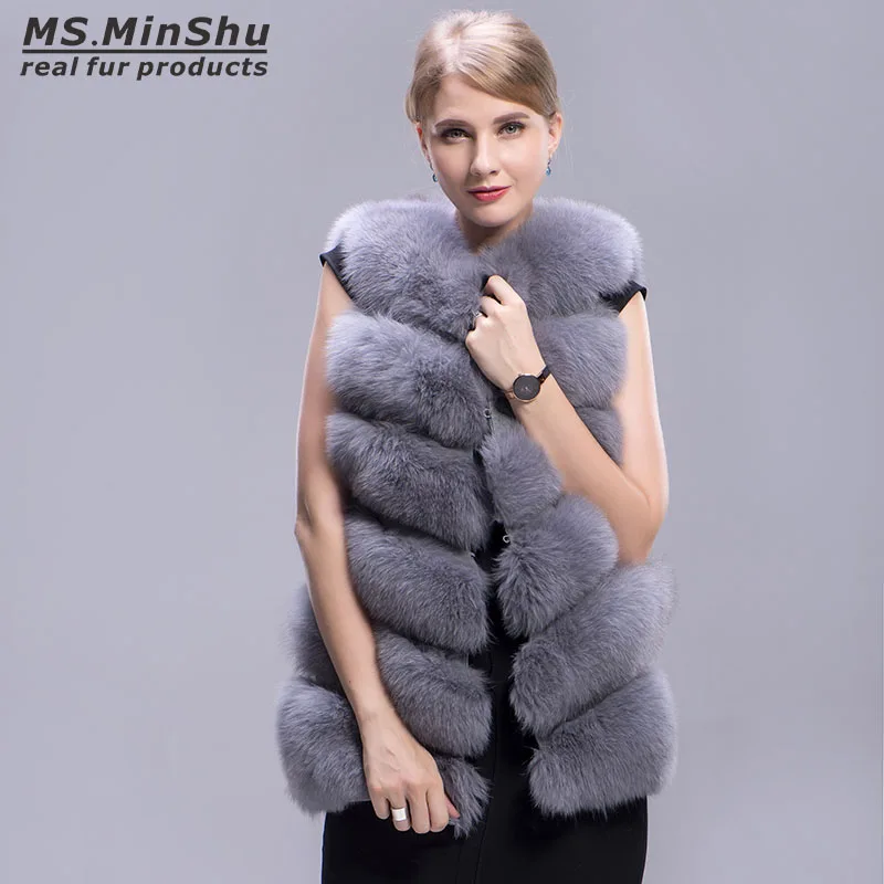 

Ms.MinShu Real Fox Fur Waistcoat Winter Fashion Women Vest Sleeveless Thickness Fox Fur Outwear Genuine Fox Fur Jacket